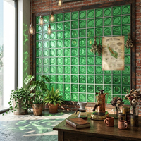 Bloque de Vidrio Hueco Circular Verde Esmeralda Cuadrado, Ladrillo de Vidrio Decorativo Tintado para Divisor de Restaurantes y Ventanas Interiores