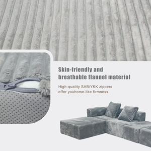 أريكة غرفة معيشة رمادية بطول 118 بوصة، كنبة على شكل حرف L من قماش الفرو الناعم الدافئ، أرائك معيارية - Product Image 3