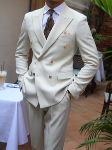 Costume d'affaires italien pour <span class=keywords><strong>homme</strong></span>, coupe ajustée, motif pied-de-poule, croisé, avec pantalon à braguette zippée, pour banquets et mariages, en liquidation à prix réduit - Product Image 4