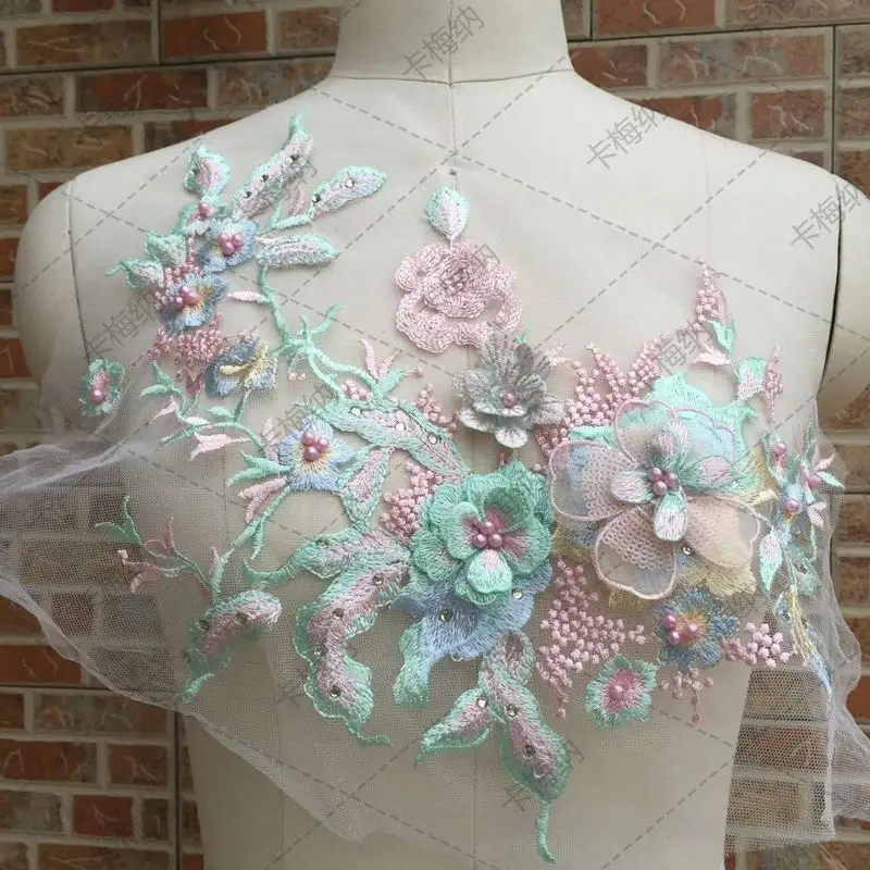Rose vert couleur 3D grande fleur florale perlée danse vêtements costume accessoires pour robe de soirée de mariage dentelle applique