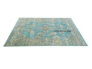 Alfombra Oushak Azul Turquesa Anudada a Mano, Alfombra Oriental de Lana, Alfombra Vintage, Alfombra Turca Boho para Sala de Estar - Product Image 3