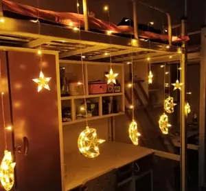 LED romantik ay yıldız perde dize peri işık noel Diwali ramazan merkezi bahçe veranda dekorasyon işık ile 8 fonksiyon