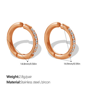 Pendientes de clip con circonita circular, lisos, de oro, oro rosa, acero inoxidable, minimalistas, para mujer. - Product Image 6