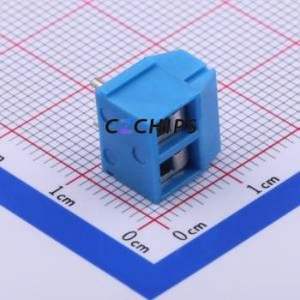 DB301R-5.0-2P-BU-S Screw Terminal Block Bent Lead Through Hole,P=5mm Connector 1x2P 5mm Blue Right Angle Insert - Product Image 1