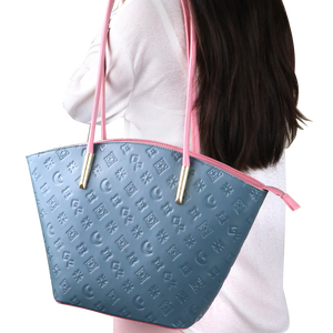 Fashion Women Tote Bag PU Leather Embossed Shoulder Handbag Color Block Large Capacity Daily Shopping Bag - Product Image 6