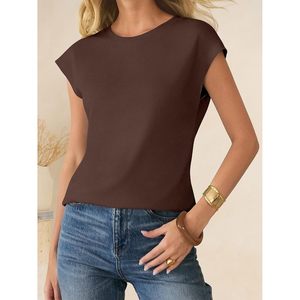 FOXA Haut à manches courtes en tricot gaufré pour femme, t-shirt basique décontracté à manches courtes, hauts d'été pour le travail et les vacances - Product Image 3