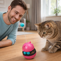 Jouet pour chat de luxe écologique, distributeur de friandises, baguette de stimulation, deux balles, base lestée, conception anti-chute, sortie de friandises réglable, pour la maison