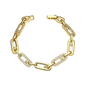Bracelet Chaîne Coréen Tendance de Luxe en Laiton Plaqué Or 18K avec Diamants et Zircons, Style Géométrique, Vente en Gros Usine, Mode Féminine - Product Image 1