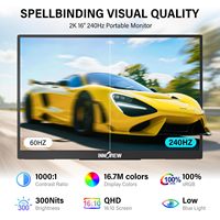 16 Inch Portable Monitor With Built in Speakers 2560X1600 240Hz FreeSync 300Nits Brightness for Gaming Entertainment