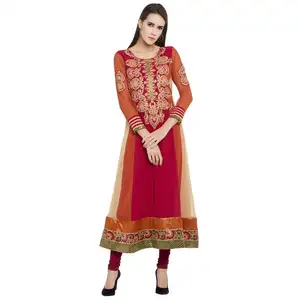 De alta calidad de Bollywood Anarkali Puff manga Chudidars Material Salwar Kameez Dubai Abaya al por mayor con vestido de indio
