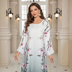 Robe Abaya Ouverte Élégante pour Femmes Musulmanes, Hiver, Polyester Extensible Quadridirectionnel, Longueur Cheville, Ornée de Perles, pour Mariage, avec Impression et Embellissement - Product Image 5