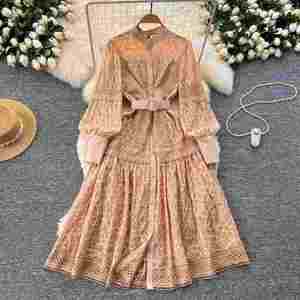 Vestido Maxi Casual de Invierno 2024 para Mujer, Estilo Vintage, Manga Farol, Bordado, Encaje Tejido, Ecológico, Negro y Blanco, Corte en A - Product Image 2