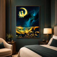 Art mural en verre cristal Baleine Dorée, trois panneaux, scène océanique pour salon, hôtel, salle de séjour, chambre d'enfant, intérieurs côtiers