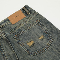 Jeans tendance pour hommes, délavés et déchirés, coupe droite ample, pantalon en denim, décoration de poche arrière, déchiré, effiloché, ample, jambe large