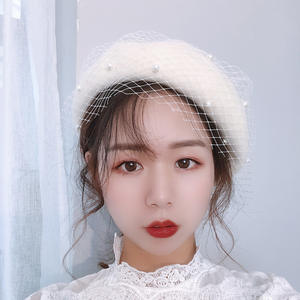 Béret en laine perlée à dentelle, style militaire français, élégant et vintage, pour femme, hiver, vente en gros, Angleterre - Product Image 4