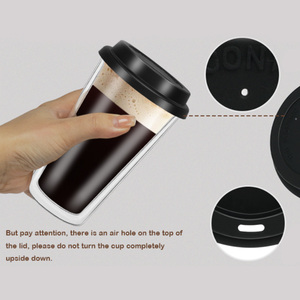 Taza de vidrio de doble pared resistente al calor, taza de café para llevar, vasos de aislamiento térmico con tapa de silicona negra a prueba de fugas - Product Image 4