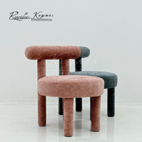 Tabouret de salle à manger rond en chenille texturée moderne Keynes, dossier cylindrique, entièrement recouvert de tissu, pour chambre, café, hôtel