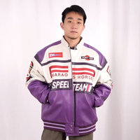 YUJIA Logo personnalisé fermeture éclair Speed Racer veste en cuir avec col montant et texte brodé Applique Patch Design pour hommes