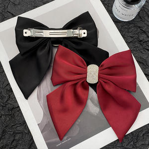 Pinza de Pelo de Satén Rojo Estilo Coreano al por Mayor con Lazo de Diamantes de Imitación, Clip de Resorte para Mujer, Elegante Accesorio para el Cabello para Bodas y Fiestas - Product Image 6