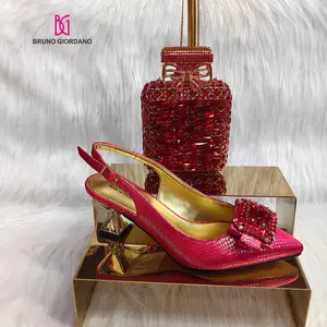 Shoes matching Bags Medium Heel Shoes for Wedding Italian Design Red High quality Fashion Trend Women Shoes and Luxury Purse