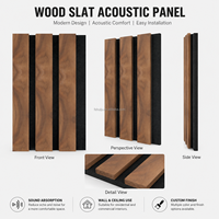 Panneau mural acoustique à lattes avec bandes en MDF à grain de bois et support en feutre noir pour la décoration moderne des bureaux, hôtels et restaurants