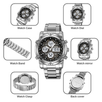 SKMEI 2556 Luxus Edelstahl Band Legierung Gehäuse Analog Digitaluhr Männer LED-Anzeige 3BAR Wasser beständige Chronograph Woche