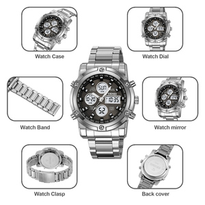 SKMEI 2556 luxe sportif en <span class=keywords><strong>acier</strong></span> inoxydable bande boîtier en alliage analogique numérique chronographe montre pour hommes 3BAR résistant à l'eau - Product Image 4