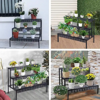 Échelle à fleurs rectangulaire Pots à fleurs Présentoir pour plantes d'intérieur d'extérieur Support pour plantes en métal à 3 niveaux
