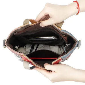 AndoBag Sacs à poignée supérieure en cuir véritable, sac à bandoulière à carreaux de couleur, sac à main décontracté à la mode <span class=keywords><strong>1822</strong></span> - Product Image 6