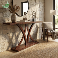Table console moderne rétro écologique en bois brun, table d'entrée, table de canapé, table d'appoint avec structure métallique pour salon, villa, couloir