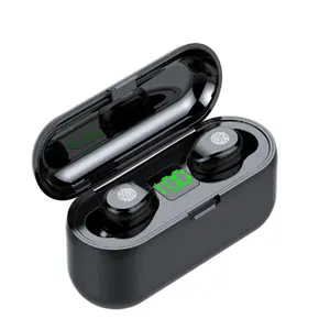 Hot selling BT Headset F9 5.0 TWS wireless with power screen for stereo headphone with charging box led earphone