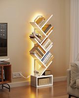 Étagère moderne à 6 niveaux en panneaux de particules, design arbre, pour petits espaces, avec éclairage LED, finition blanche, pour le rangement du salon et de la chambre