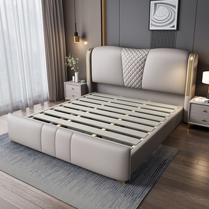 <span class=keywords><strong>Letto</strong></span> Moderno in Pelle di Lusso con Struttura in Legno Massello, Testiera Imbottita e Funzione di Stoccaggio - Product Image 2