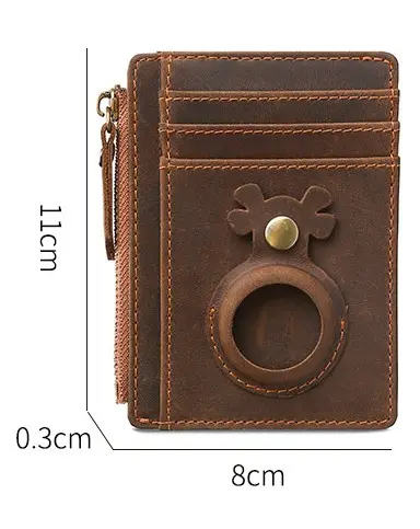 Genuine Leather Men Wallet Zipper Coin Pocket Case RFID Credit Card Holder Male Purse For Apple Airtag Tracker