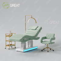 Table de massage électrique chauffante pour salon de beauté, 3 moteurs, lit de spa facial électrique blanc avec lumières LED
