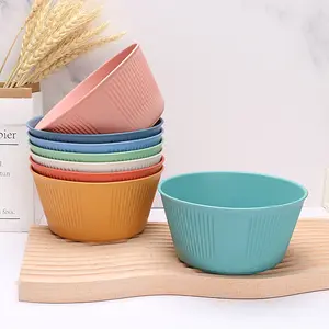 Grosir Pabrik kustom warna-warni aman rumah berkemah alat makan mangkuk alat makan Gandum sedotan set mangkuk