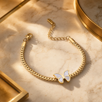 Bracelet chaîne serpent papillon hypoallergénique de qualité supérieure avec incrustation de coquillage, ornement tendance pour femme, cadeau d'anniversaire