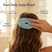 Brosse à cheveux bleu clair élastique ajourée à picots massants souples, séchage rapide, anti-emmêlement et démêlante