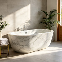 Baignoire autoportante ovale moderne en marbre veiné massif, baignoire en pierre naturelle polie à la main