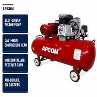Compresseur d'air à piston APCOM, portable, sur roues, 150L, 3HP, entraînement par courroie, faible bruit, lubrifié à l'huile, pour la maison, le garage, l'atelier de pneus, CE