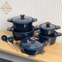 Ensemble de casseroles et poêles antiadhésives en granit d'origine, 15 pièces, revêtement intérieur Blue Diamond, compatible gaz, induction et four