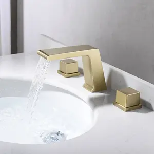 现代设计黄铜拉丝金水龙头浴室3孔混音器水龙头厂家价格