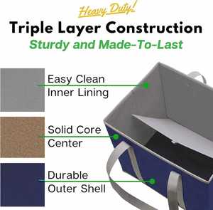 Heavy Duty Reusable Foldable Shopping Bag Fold <b>Flat</b> Large Non Woven <b>Box</b> Bag Grocery Bag 3 <b>Pack</b> - Product Image 3