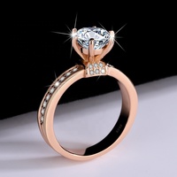 Cincin pertunangan wanita perak Sterling 925 mewah klasik, cincin pertunangan 2 karat warna D VVS berlian Moissanite dengan emas mawar