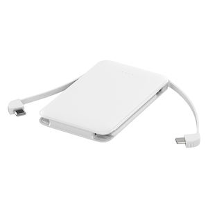 ספק מפעל סוללת ליתיום-פולימר דקה במיוחד 5000mAh 10W מחומר ABS בנק כוח נייד עם שני כבלים מובנים מסוג Type-C - Product Image 2