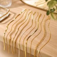 Collier en acier inoxydable plaqué or 18 carats, double couche, classique, minimaliste, tendance, avec chaînes lame, serpent plat et torsadées, vente en gros