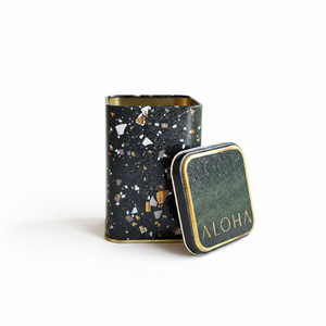 1L Square Metal Tin <b>Box</b> 90x90x125mm Slip Lid Terrazzo <b>Black</b> Recyclable Food Grade Embossed Logo for Beverages Biscuits Tinplate - Product Image 2