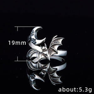 Bague F622 Punk Bat Moon en alliage unisexe, bijoux fantaisie d'Halloween, bague statement pour femmes et hommes, accessoire de style gothique - Product Image 5