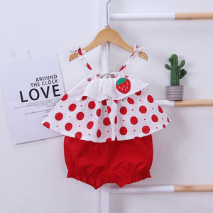 Latest Sweet Cute <b>Strawberry</b> Embroidery Baby Girl Sleeveless Clothes Boutique Online Beauty Sun-<b>top</b> Set - Product Image 2