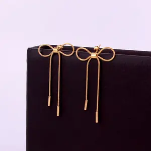 Simple Style Fashion Stainless Steel Earrings Jewelry Snake Bone Chain Small Bow Stud Earrings